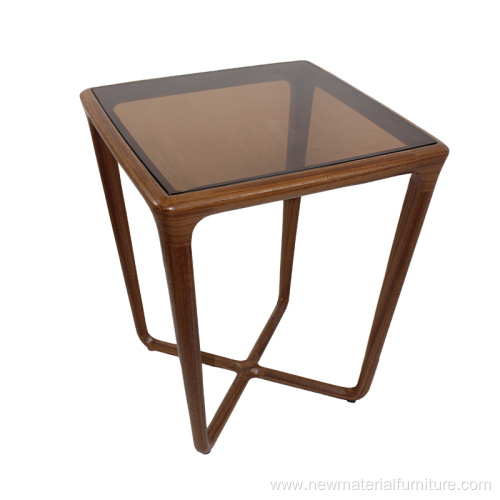 wooden tea table with glass